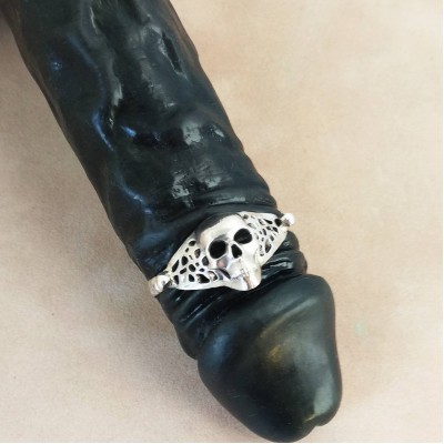 Sterling silver cock ring Skull- Adjustable penis ring - jewelry for mens - hammered ring