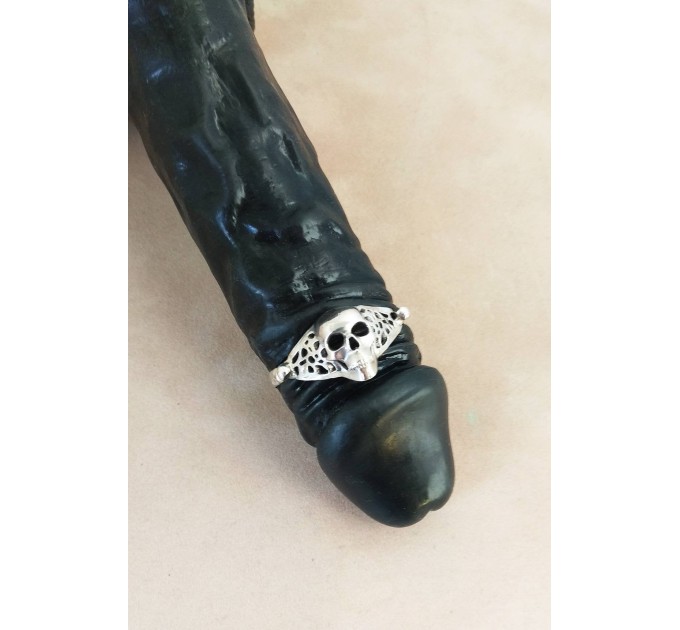 Sterling silver cock ring Skull- Adjustable penis ring - jewelry for mens - hammered ring