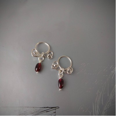 Garnet fake piercing Nipple Rings With natural garnets beads - Solid sterling Silver