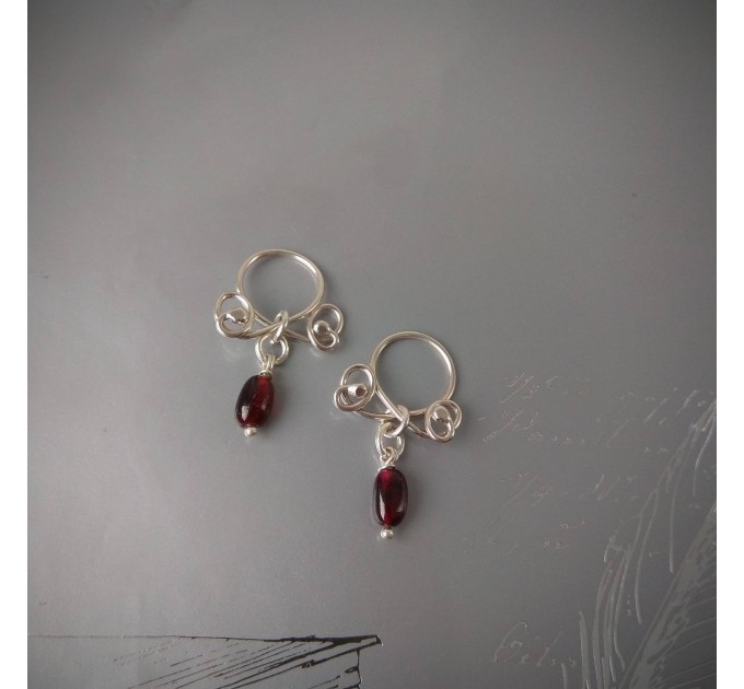 Garnet fake piercing Nipple Rings With natural garnets beads - Solid sterling Silver