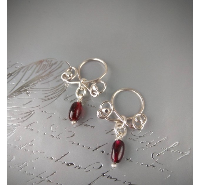 Garnet fake piercing Nipple Rings With natural garnets beads - Solid sterling Silver