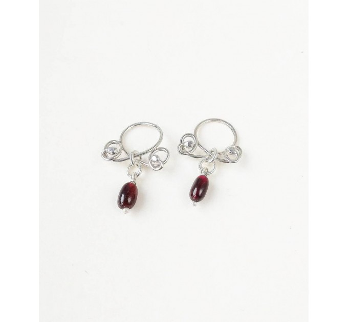 Garnet fake piercing Nipple Rings With natural garnets beads - Solid sterling Silver