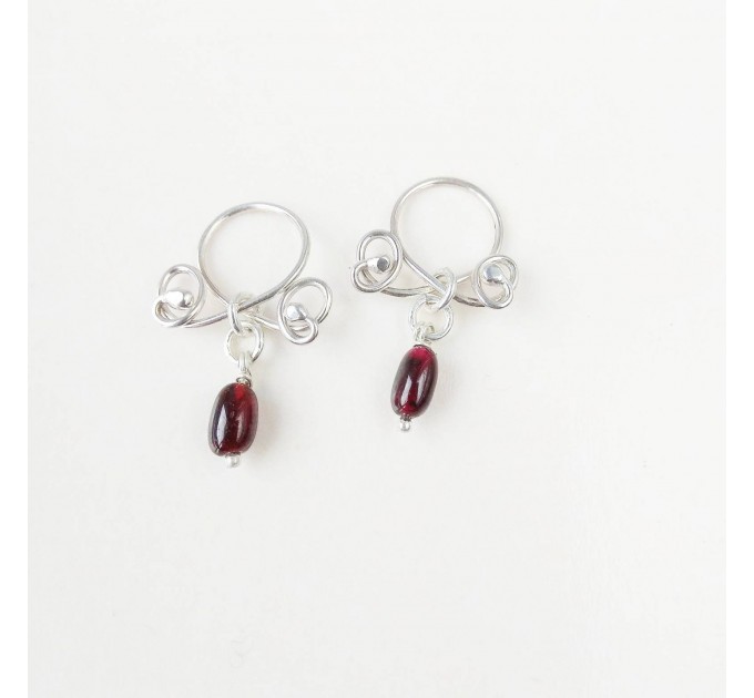 Garnet fake piercing Nipple Rings With natural garnets beads - Solid sterling Silver