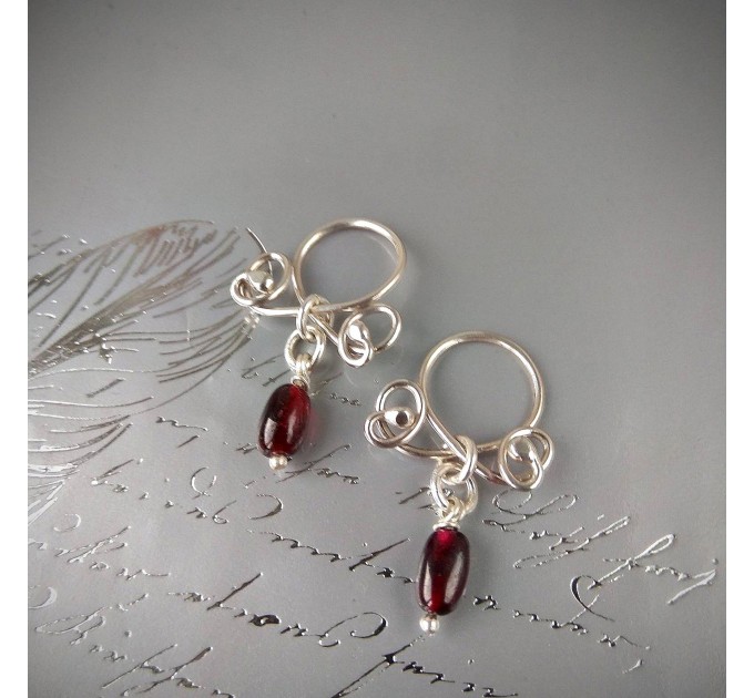 Garnet fake piercing Nipple Rings With natural garnets beads - Solid sterling Silver