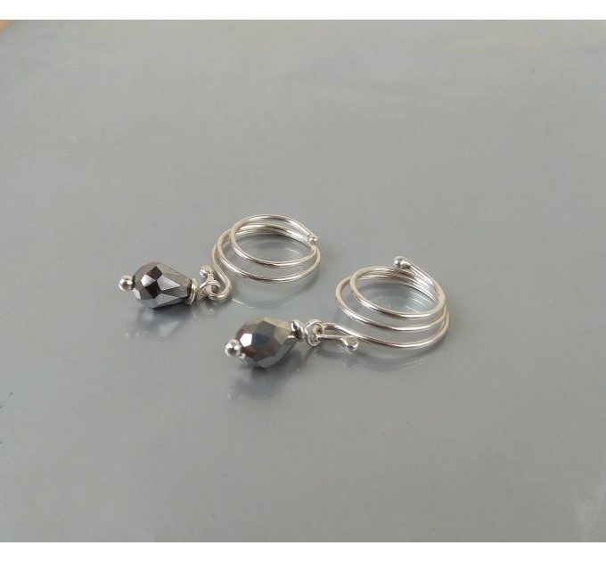 Sterling silver Nipple rings with gray crystal - Fake nipple piercing