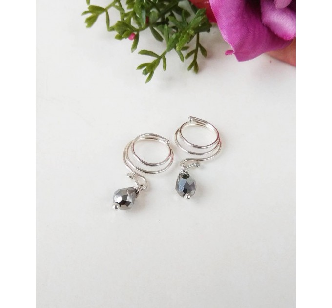 Sterling silver Nipple rings with gray crystal - Fake nipple piercing