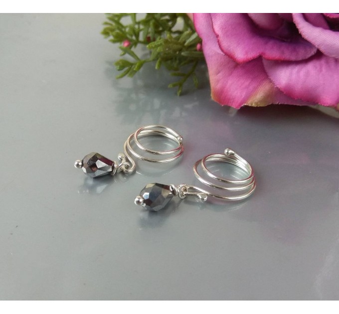 Sterling silver Nipple rings with gray crystal - Fake nipple piercing