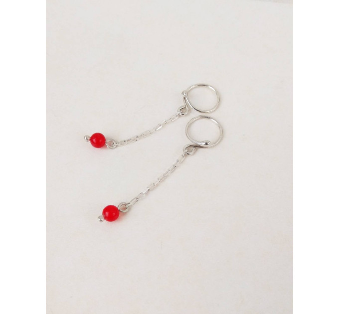 Beautiful Non Piercing Nipple Rings With red quartz beads - Solid sterling Silver - Fake Piercing - gift for wife