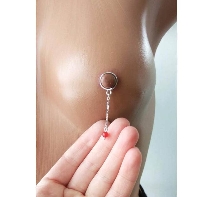  Beautiful Non Piercing Nipple Rings With red quartz beads - Solid sterling Silver - Fake Piercing - gift for wife  Female body jewelry  2 