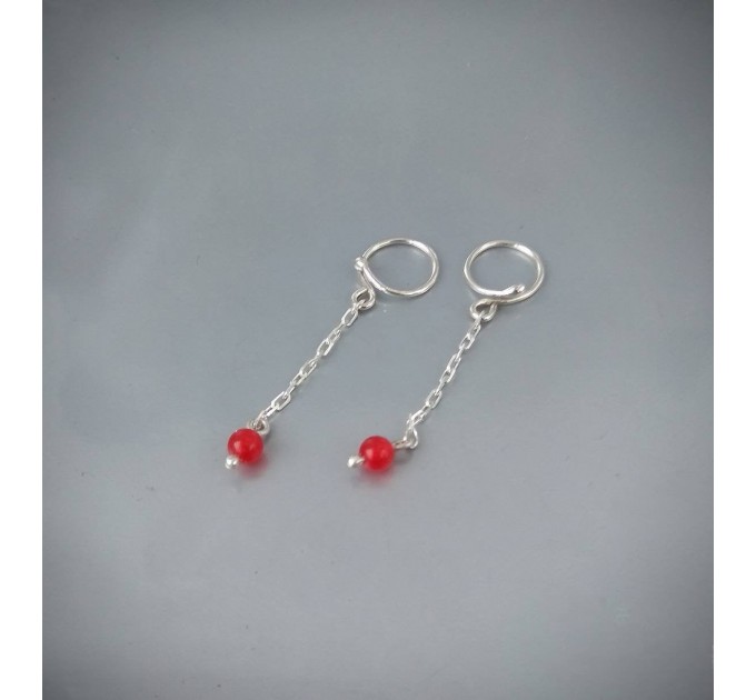 Beautiful Non Piercing Nipple Rings With red quartz beads - Solid sterling Silver - Fake Piercing - gift for wife