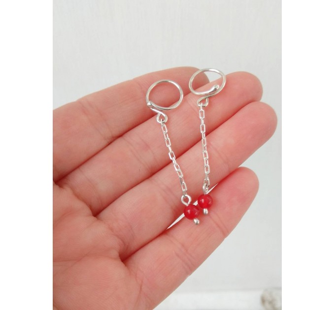  Beautiful Non Piercing Nipple Rings With red quartz beads - Solid sterling Silver - Fake Piercing - gift for wife  Female body jewelry  3 