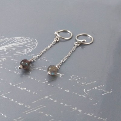 Non Piercing Nipple Rings With labradorite beads - Solid sterling Silver - Fake Piercing - gift for wife