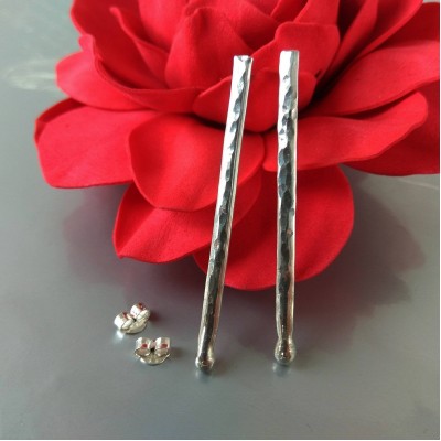 Handmade Sterling silver stud Earrings textured sticks earrings