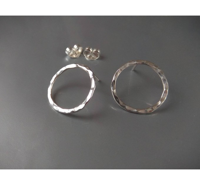 Handmade Open Circle textured  Sterling silver stud earrings