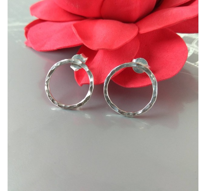  Handmade Open Circle textured  Sterling silver stud earrings  Earrings  5 