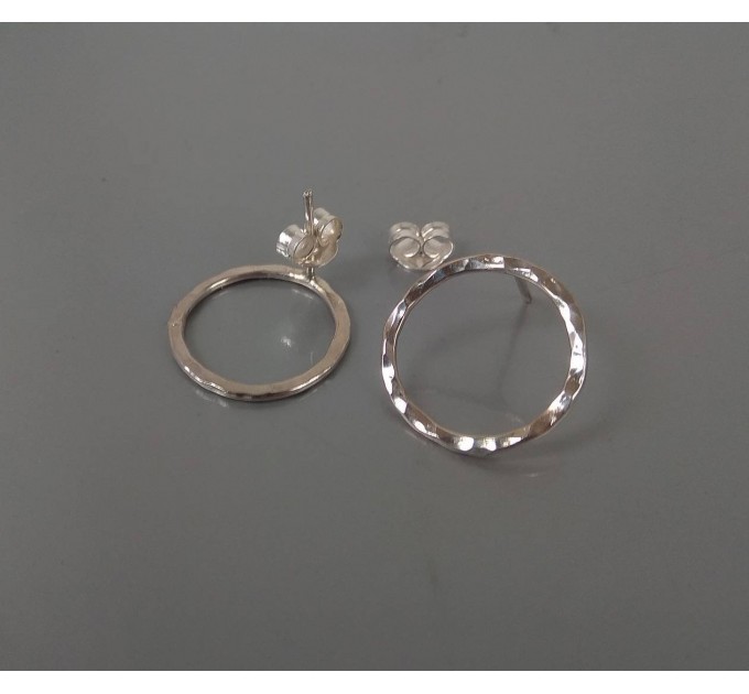  Handmade Open Circle textured  Sterling silver stud earrings  Earrings  4 