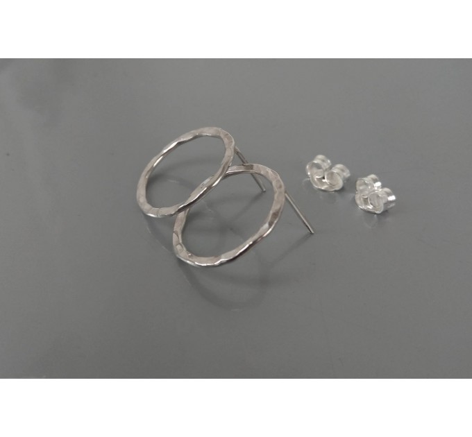  Handmade Open Circle textured  Sterling silver stud earrings  Earrings  3 