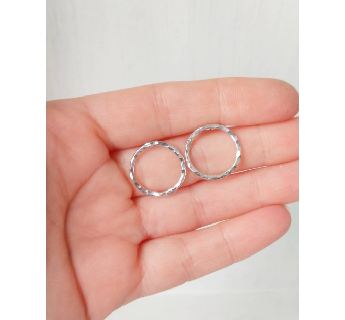 Handmade Open Circle textured  Sterling silver stud earrings