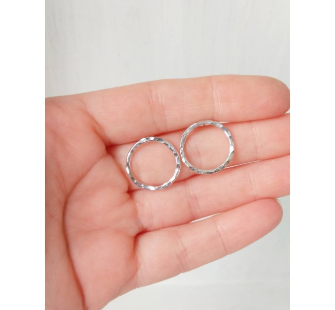  Handmade Open Circle textured  Sterling silver stud earrings  Earrings  2 