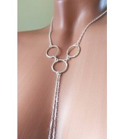 O ring Sterling silver Necklace With Dangling silver Chains and fake nipple piercing
