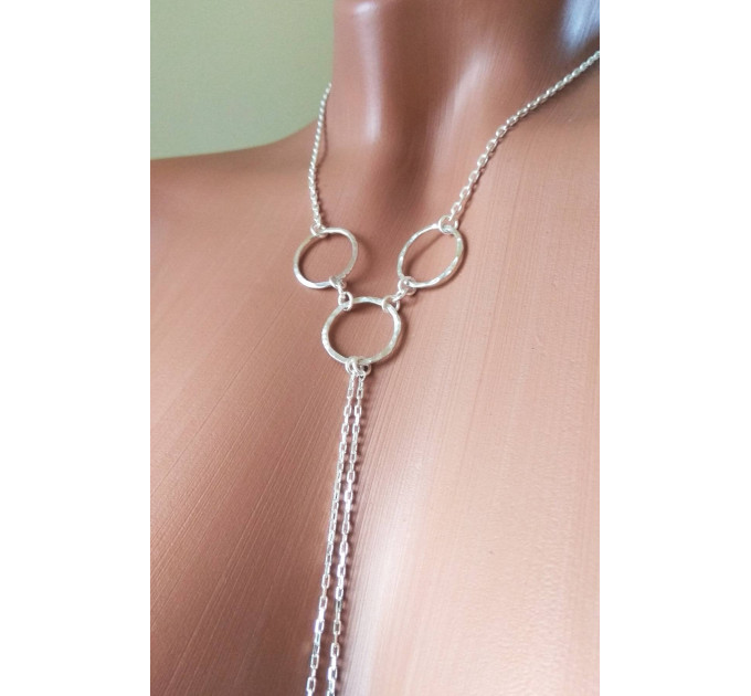 O ring Sterling silver Necklace With Dangling silver Chains and fake nipple piercing