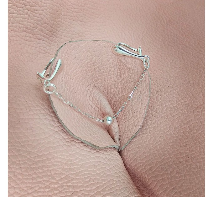 Chain Clitoral Jewellery serling silver Faux piercing  with silver chain  Non Piercing Clit Clip Adult fun sex toys