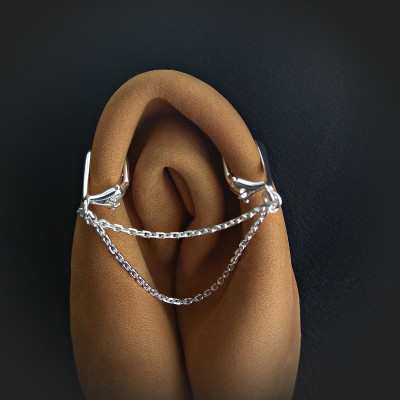 Clitoral Jewellery serling silver Faux piercing  with silver chain  Non Piercing Clit Clip Adult fun sex toys