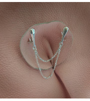 Clitoral Jewellery serling silver Faux piercing  with silver chain  Non Piercing Clit Clip Adult fun sex toys