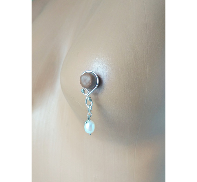 Handmade Nipplerings with White Paerls Nipple rings Non Piercing Nipple Rings with natural pearls