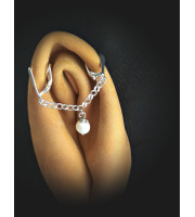 Clitoral Jewellery serling silver with white natural pearl  Faux piercing  with silver chain  Non Piercing Clit Clip Adult fun sex toys