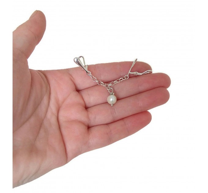 Clitoral Jewellery serling silver with white natural pearl  Faux piercing  with silver chain  Non Piercing Clit Clip Adult fun sex toys