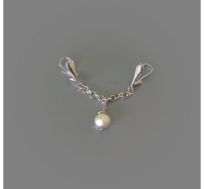 Clitoral Jewellery serling silver with white natural pearl  Faux piercing  with silver chain  Non Piercing Clit Clip Adult fun sex toys