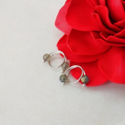 Nipple jewelry Non Piercing Nipple Rings With labradorite beads - Solid sterling Silver - Fake Piercing - gift for wife