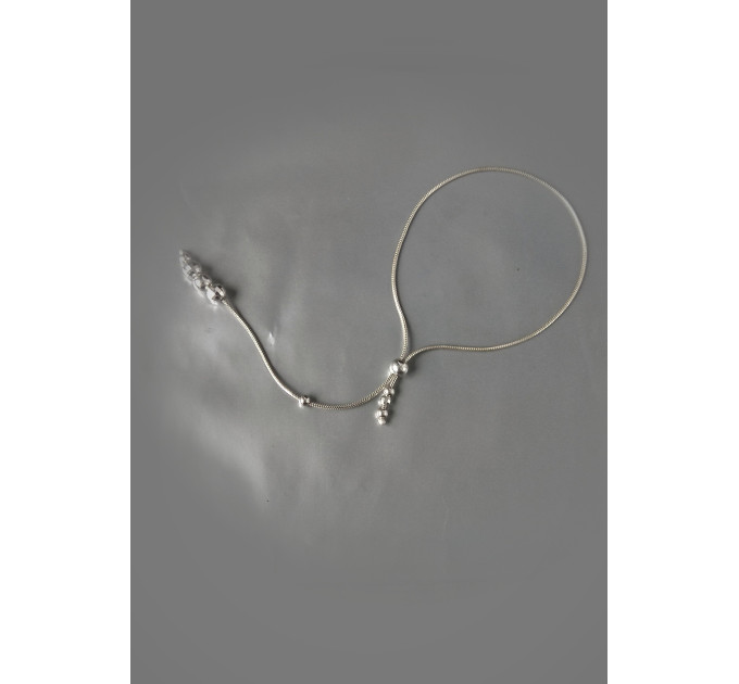 Sterling silver lasso with silver beads and chain Snake  - Sterling silver jewelry   Adjustable ring - jewelry for mens