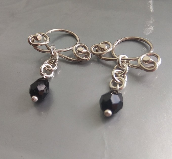  Black crystal Nipple Rings piercing clamps sterling silver fake nipple piercing nipple jewelry set of 2  Nipple jewelry  2 