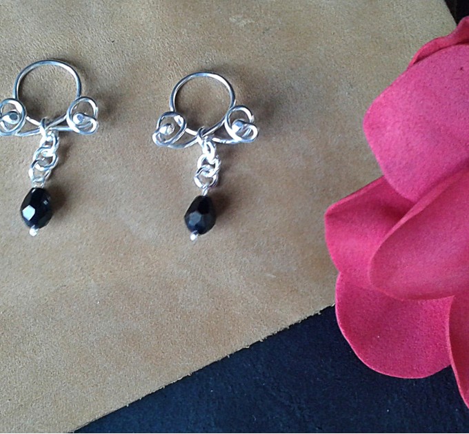  Black crystal Nipple Rings piercing clamps sterling silver fake nipple piercing nipple jewelry set of 2  Nipple jewelry  7 