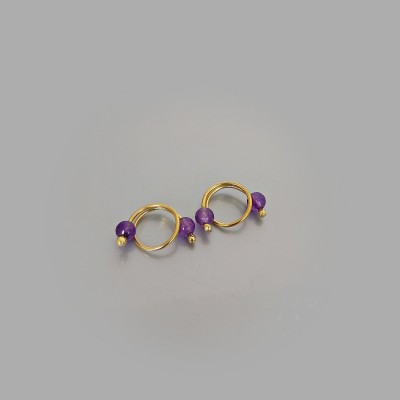 Brass Nipple Rings - 2pcs non piercing Nipple Rings with violet amethyst beads