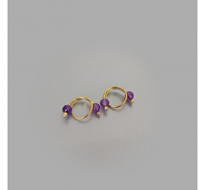 Brass Nipple Rings - 2pcs non piercing Nipple Rings with violet amethyst beads