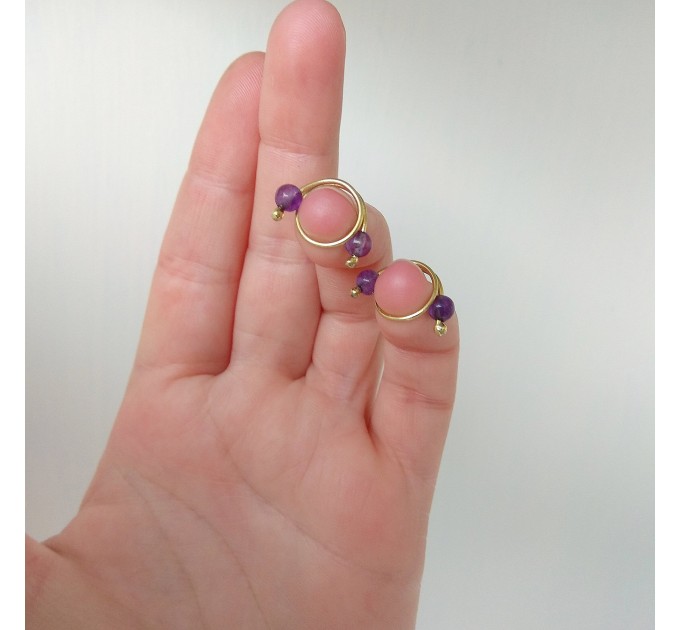 Brass Nipple Rings - 2pcs non piercing Nipple Rings with violet amethyst beads