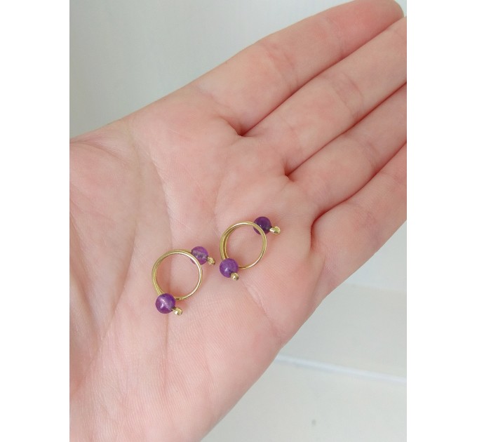 Brass Nipple Rings - 2pcs non piercing Nipple Rings with violet amethyst beads