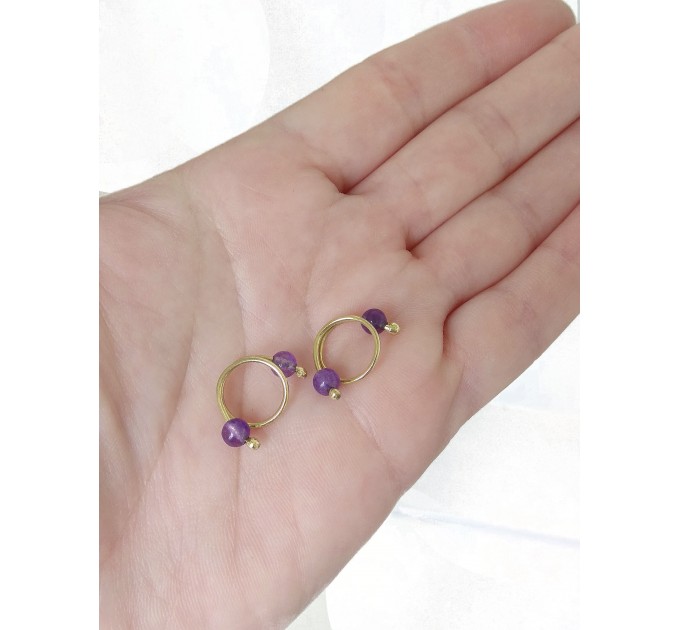 Brass Nipple Rings - 2pcs non piercing Nipple Rings with violet amethyst beads