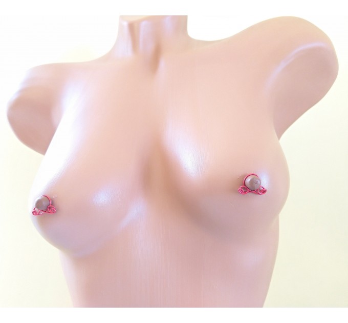 Red Nipple Rings - Fake Piercing
