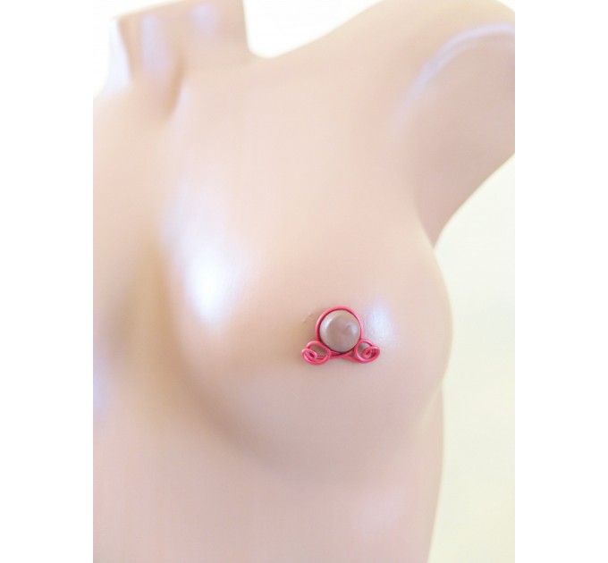 Red Nipple Rings - Fake Piercing