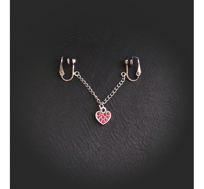 Heart Clitoral Jewellery, Faux piercing with chain and heart Non Piercing Mature ,Clit Clip Adult fun sex toys