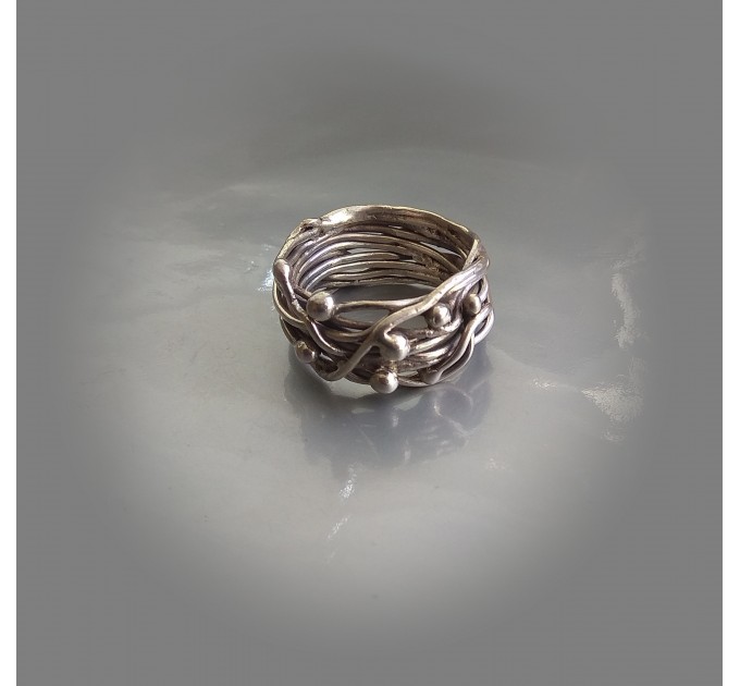 Boho Ring handmade out of silver wire wirewrap art Hippie Ring Wide Ring Free style ring trend random wrapped ring