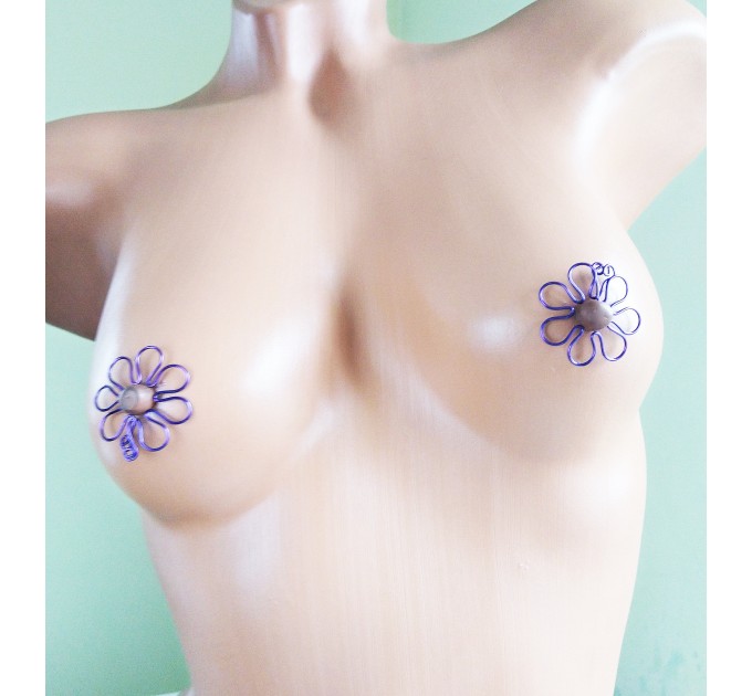  Purple Nipple Rings handmade  Flower Nipple Rings, non Piercing Nipple shield, Sexy Nipple Clamps, intimate Jewelry adult bdsm sex toys  Nipple jewelry  10 
