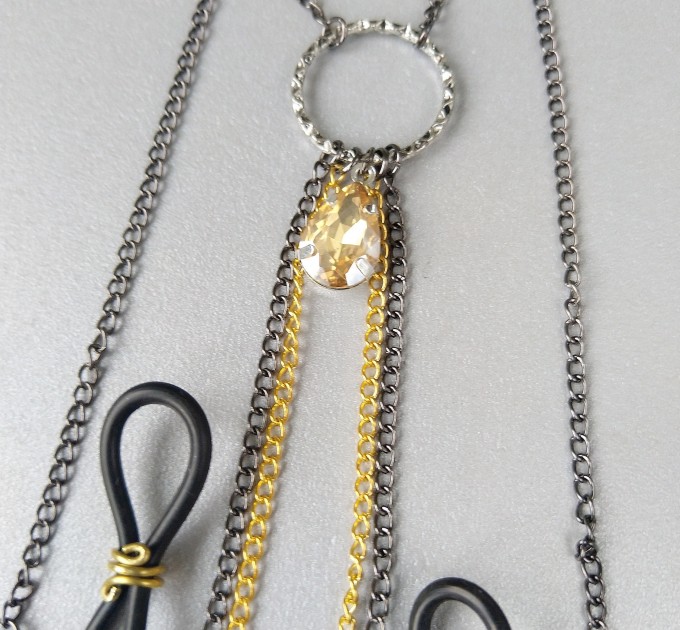  Black and gold chains and fake nipple piercing  Sexy chain necklace to nipple O-Ring pendant  Body jewelry  4 