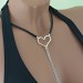  Black leather  Choker With  handmade sterling silver heart Dangling silver Chains and fake nipple piercing  Necklace\Pendants  4 