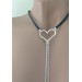  Black leather  Choker With  handmade sterling silver heart Dangling silver Chains and fake nipple piercing  Necklace\Pendants  10 