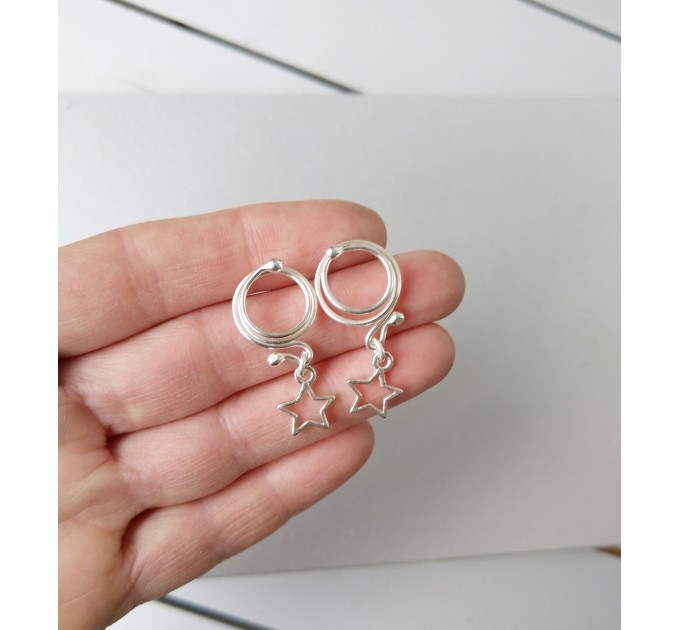 Spiral Nipple Rings With sterling silver stars - Solid sterling Silver - Fake Piercing - gift for wife